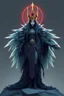 Placeholder: good low poly raven crown priest woman with long fur all over her entire body and bright aura