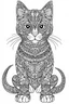 Placeholder: A simple coloring book page drawing with only thick black lines on a white background of a full length body of a kitten mandala of the cat breed PAMPAS CAT in the Pop Art style. No shading. No gray. No shadows. No color. This coloring book page would appeal to children aged sixteen through adults and have clean lines for a design that is easy to color. Style raw. Aspect ratio 9:11