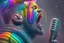 Placeholder: singer with a rainbow stinger, perfect composition, hyperrealistic, super detailed, 8k, high quality, trending on artstation, studio photo, highly detailed, wide borders