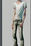 Placeholder: Teen man, black hair, perfect face, style of tomer hanuka, jeans, white, t-shirt, pompadour. standing, full body