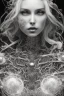 Placeholder: a black and white double exposure photo of a woman's face, an ultrafine detailed air brush painting by Hajime Sorayama, Kyle cooper, and Dan Hillier, cgsociety, dark erotica, avant garde gothic androgynous, mixed media, dystopian art, cosmic art, analog horror, nightmarefuel, hauntingly beautiful, beautifully ominous, sharp and razor focused in stunning HD, world class art, unique, modern masterpiece, exceptional, exquisite, dark fantasy, grime, neoism, apocalypse art, calotype