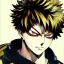 Placeholder: Detailed anime portrait of bakugo from my hero academia, gold hair and golden eyes, black suit, intricate details, full body portrait, keep head in frame, slight smile, black Japanese motif, concept art, highly detailed, digital painting, concept art, sharp focus, illustration, art by Yoji Shinkawa, WLOP and greg rutkowski and alphonse mucha and artgerm and yanjun Chen and Junji ito and Makoto Shinkai, HDR, octane render