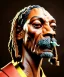 Placeholder: Snoop Dogg, burning cigar with dollars, jungle background, hyper realistic