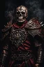 Placeholder: a warrior with his chest made of bones and eyes made of smoke. dark horror setting. terrifying horror backgrund. blood, guts, gore. visceral. fighting a fiend.