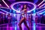 Placeholder: a night club dance stage featuring super models on a luxurious open stage in 2050 at a contemporary city center. a beautiful girl dancing at close up