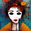 Placeholder: an abstract painting of rusted metal and flowers, Geisha portrait, rust, scaffolding, iron cladding, decay, mixed media, textured, anatomically correct, beautiful perfect face, sharp focus, highly detailed by Joan miro