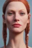 Placeholder: Woman 50 anni, cute, beautiful, orange hair, two braids, wild bangs, blue eyes, big eyes, freckles, long eyelashes, pink lipstick, thin lips, small nose, Gillian from Practical Magic, 8k resolution concept art portrait by Greg Rutkowski