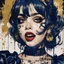 Placeholder: Poster in two gradually, a one side malevolent goth vampire girl face and other side the Singer Melanie Martinez face, painting by Yoji Shinkawa, darkblue and gold tones,