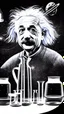 Placeholder: Albert Einstein, detailed and intricate calligraphy ink painting of a "cyborg Mad Scientist" holding beakers, outer space Background cosmic fractals, dystopian, concept art, unreal engine 5, god rays, ray tracing, RTX, lumen lighting, ultra detail, volumetric lighting, 3d, finely drawn, high definition, high resolution. award-winning: professional portrait: atmospheric: commanding: fantastical: clarity: 16k: ultra quality: striking: brilliance: stunning colors: amazing depth: masterfully crafted