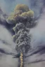 Placeholder: Mushroom cloud, after nuclear bombing, dusk, art by JeeHyung lee, low angle view, crowed, city