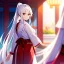 Placeholder: Clear focus, 8k, girl, high quality, detailed, white long ponytail hair, red eyes, beautiful lighting, vibrant colors, miko