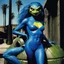 Placeholder: [high res photo by helmut newton for TMNT module B3] Mona, a cosmic enigma with a splash of charisma, graces the TMNT shores as a captivating mutant like no other. Once an unwilling sidekick to a second-rate baddie, a cosmic quirk transformed her into an alluring anomaly. Her blue-lizard skin, far from deterring her charm, adds an exotic allure to her enigmatic presence. Imagine this: a mesmerizing figure against the backdrop of the shoreline, Mona's cerulean skin glistening like a sapphire kiss