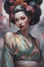 Placeholder: Face art Geisha Alexandra "Sasha" Aleksejevna Luss fantasy bombshells oilpaiting by Greg Rutkowski, Artgerm style Once upon a night time Tokyo city
