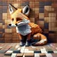 Placeholder: A cute fox that is smooth and appears to be made of tiles