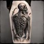 Placeholder: Bad tattoo, back reaper tattoo reading "NO REGERTS", text, photorealistic, by Joel-Peter Witkin