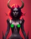 Placeholder: isometric art of a short Demon women with black horns deep blood red hair and green eyes, dark lighting, soft pastel gradients, high definition, 3d icon clay render, blender 3d