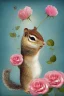 Placeholder: adorable chipmunk holds a diamond, roses on the beach, soft rounded edges, gentle, serene, magical, pastel colours, dynamic lighting, a masterpiece, surreal, Catrin Welz Stein style in sunshine