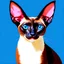 Placeholder: Create an Andy Warhol style illustration of a chocolate point Oriental shorthair Siamese with blue eyes.