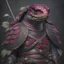 Placeholder: blood, guts, wildflower, intricate, darkred tones, Ultra realistic rendering of turtle samurai,