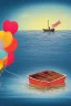 Placeholder: Hallmark card for a drowning victim, image of dead body floating in ocean, a boat in the distance with celebrations