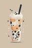 Placeholder: asian bubble tea drink, graphic design style, minimalist, simple, flat, deconstructed, abstract, art poster, neutral tones, patterned background