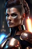 Placeholder: 8k uhd, a muscular sith woman in a star wars outfit, short hair, trending on cg society, fine art masterpiece, wallpaper, poster, sharp focus, hyperrealism, insanely detailed, lush detail, HQ by brad rigney, industrial light and magic,