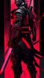 Placeholder: dibujo de contorno de un Samurái negro y rojo con traje cyberpunk full body