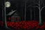 Placeholder: Creepy trees, creepy night, moon, cabin, red flowers, horror, philip wilson steer impresionism painting