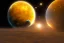 Placeholder: space station, eclipse, planet, bright yello