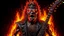 Placeholder: Terminator ac dc rock band, 4k full detail, realistic, radio show logo hardrock pentagram firestarter tribute to black sabbath flames in the background