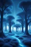 Placeholder: futuristic bright blue landscape and blue trees ad grass lighting is bright