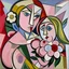 Placeholder: piccasso cubism pink woman and child with flower