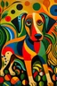 Placeholder: Um cachorro no estilo de Tarsila do Amaral