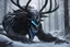 Placeholder: Venom Shadow symbiote in 8k realistic anime drawing style, Deer skull, non-eyes, blue neon crystal Antlers, dark snow forest, intricate details, highly detailed, high details, detailed portrait, masterpiece,ultra detailed, ultra quality