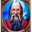 Placeholder: portrait painting of a wizard, ultra highly detailed, intricate details, shiny, sky blue eyes, pipe smoke, metallic, robes, embroidery, runes