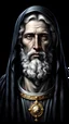 Placeholder: Portrait of God in saint mantle on black background in realistic style