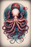 Placeholder: Create a captivating modern 2d colorfull ink tattoo design for print , prestigious (Japanese Octopus) using the elegant influences of japan art style, for print, dynamic elements from fashion and design, and bold Japanese contemporary art aesthetics, framing centered in the center, distanced from the edges of the paper perimeter, perfect anatomy, bauhaus, Divine Proportion,