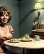 Placeholder: Ultra realistic photographic portrait, happy young Gina Lollobrigida woman sitting with arms resting on Italian kitchen table, pretty tortellini dish, retro dress by 1960, classic style decoration, cold, soft color, highly detailed, unreal engine 5, ray tracing, RTX, lumen lighting, ultra detail, volumetric lighting, high definition.