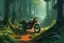 Placeholder: bike in a forest, disco elysium art style