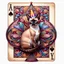 Placeholder: <lora:FiosMysticAura:1.0> <lora:FiosArcaneCards:1.0> A smooth, elegant sophisticated chocolate point Oriental shorthair Siamese cat, wearing a tiny party hat, emerges from a gigantic, intricately designed playing card, reminiscent of the whimsical styles of James Gurney, Chuck Jones, and Ash Thorp, with vibrant, dreamlike colors and delicate, hand-painted textures.