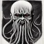 Placeholder: Picture of Cthulhu with white skin and a beard made of fleshy tentacles as a Russian Orthodox nosferatu with yellow eyes and vampire fangs and quills on the head