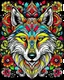 Placeholder: colourful read Eurasian wolf ANIMAL Book cover for Adults, mandala, flower,