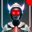 Placeholder: woman, rounded face, Asia, red, round helmet, retro futuristic, latex coat, soft color, highly detailed, art stations, concept art, smooth, unreal engine 5, god rays, ray tracing, RTX, lumen lighting, ultra detail, volumetric lighting, 3d, finely drawn, high definition, high resolution.