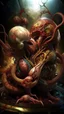 Placeholder: cinematic gore Bosch versus Dali style photorealistic fleshy vortex dmt lsd photo of 2 conjoined mangled insectoid embryonic bodies making love, 1 soul vortex, complementary, anatomically fragmented, ripped apart again being flayed, skinned alive. A beating heart, muscles, blood vessels, bowels, entrails are exposed. Visceral anatomy. physiology. Bosch and Dali inspired hallucinations. mythology. grotesque.