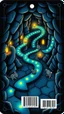 Placeholder: blue and black "Card back featuring a mystical dungeon maze design with glowing trails, tiny cartoon rats exploring paths, whimsical fantasy vibe, glowing runes, vibrant and colorful, symmetrical layout, polished illustration style."