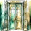 Placeholder: sketch of art deco style speakeasy door with realistic textures, very loose ink and soft watercolor washes