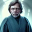 Placeholder: upper body photorealistic jedi mark hamill in Star Wars, sharp blue eyes, photorealistic weathered skin, jedi robe, cinematic lighting