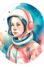 Placeholder: retrato de niña astronauta en acuarela con colores pastel con el estilo de Botero