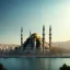 Placeholder: Sultanahmet Istanbul standing back to back under sky, landscape lake, sunset, illustration concept art anime