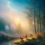 Placeholder: moomintroll, soft light, fireflies, moon, night, mountains, trees, fantasy, woolitize, 85mm, RTX, Stanley Artgerm Lau, Salvador Dali, Agnes Cecile, Bouguereau